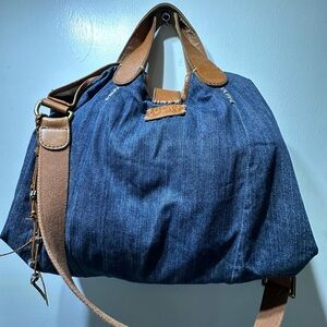 Lucky Brand Blue Denim Bag with Brown Leather Accents